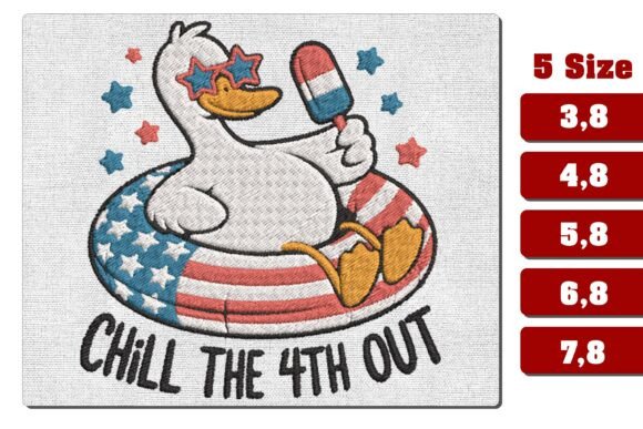 Chill the 4th Out Duck Embroidery Design
