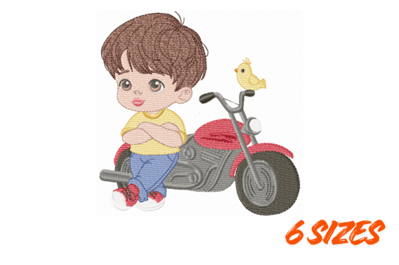 Cute Boy Motorcycle Embroidery Art Review for Small Business Merch