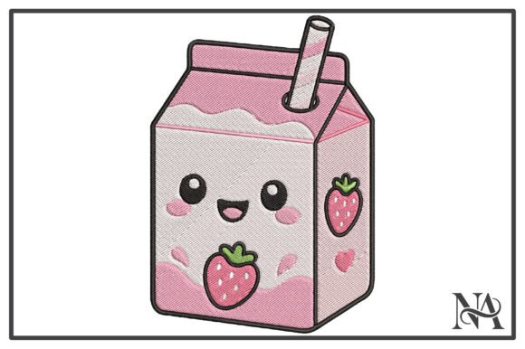Kawaii Strawberry Milk Embroidery Design